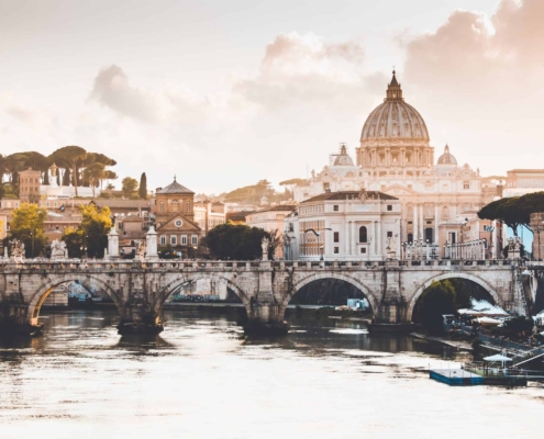 View of Rome at sunset Romantic wedding in Italy