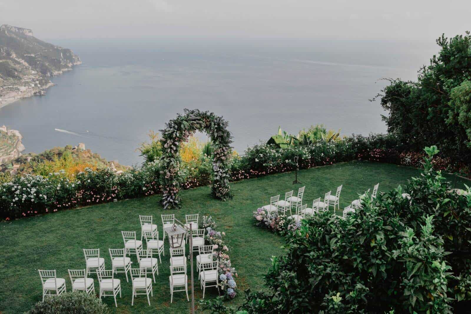 Garden of Hotel Belmond Caruso in Ravello Set up for the wedding