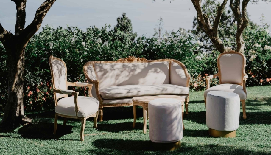 wedding garden with table and chairs, perfect for Catholic Italian destination wedding