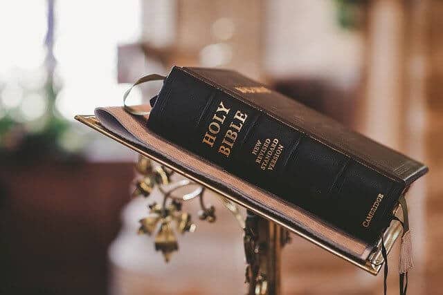 holy bible on bookrest for pre-cana wedding