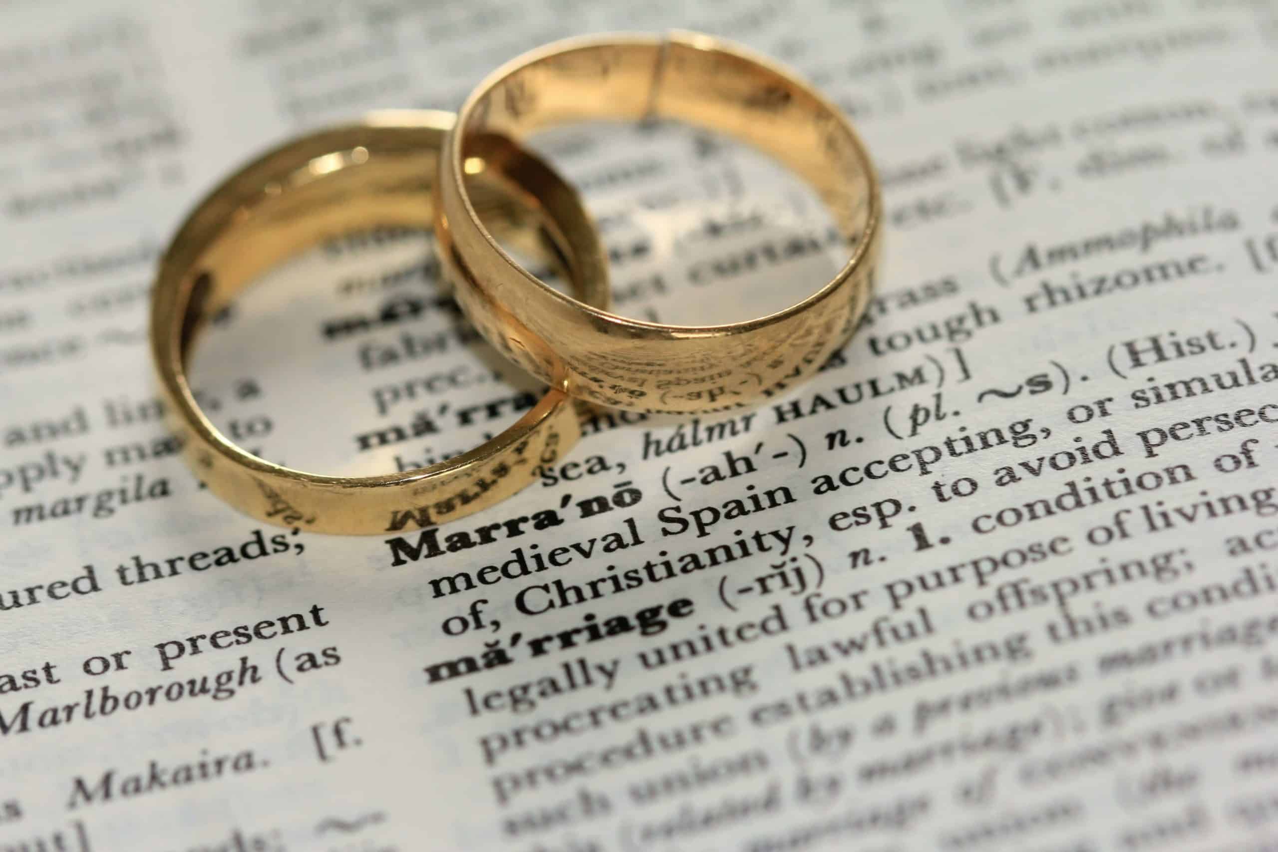 gold wedding rings on catholic marriage certificate