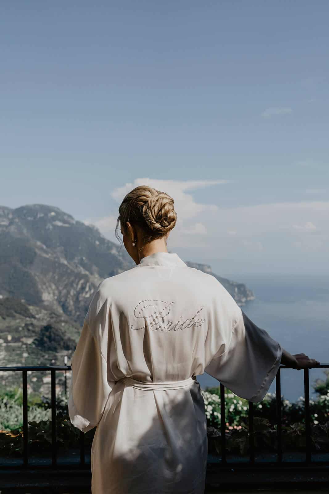 Bride with seaside view in her Italian Wedding On The Water