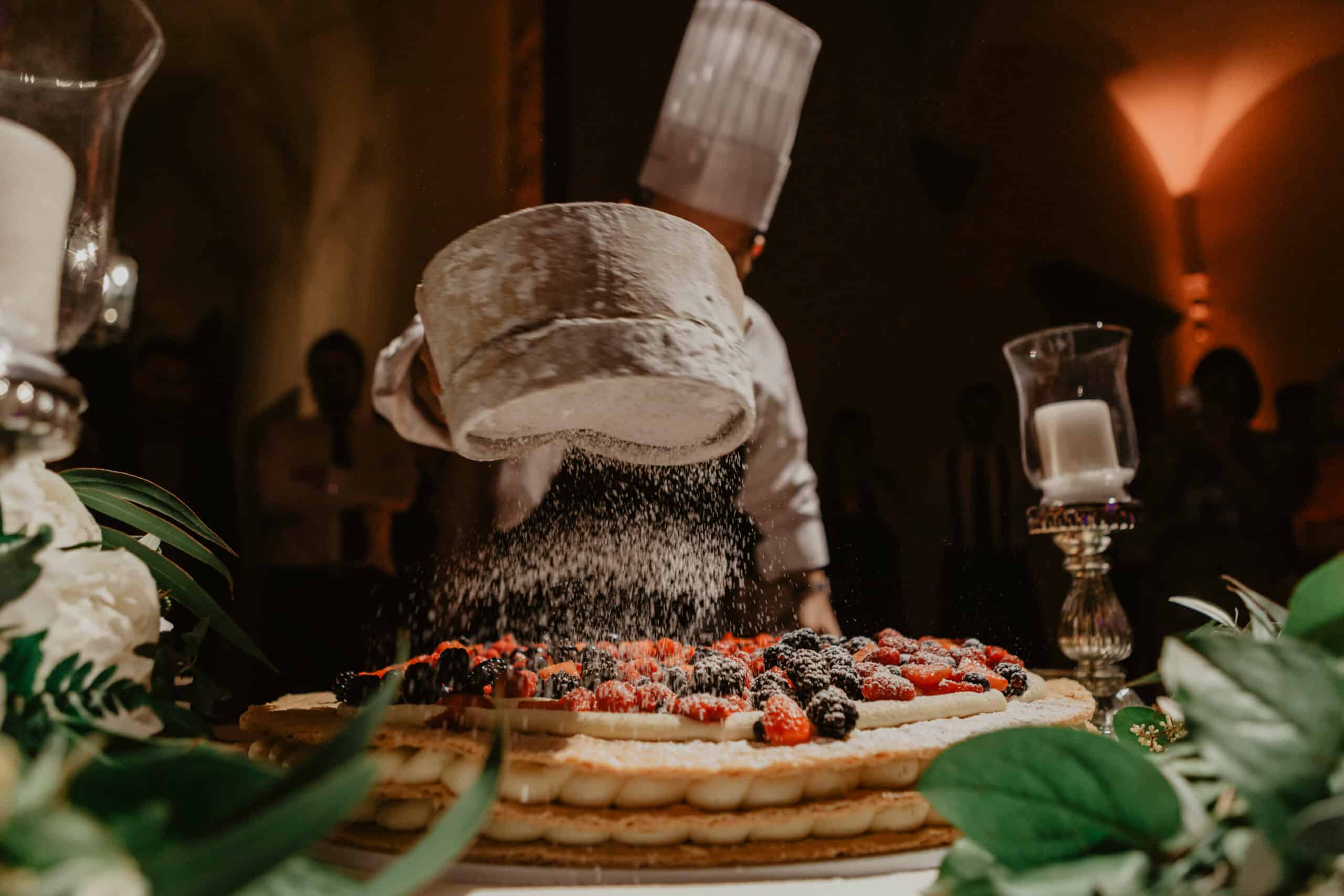 Italian chef making Millefoglie wedding cake