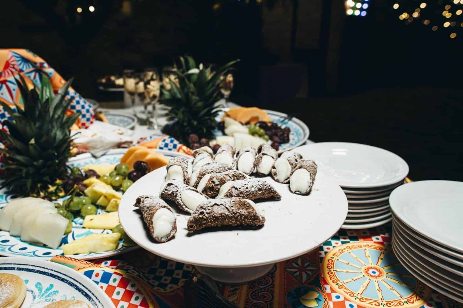 Sicilian Wedding dessert table with tipical Cannoli dessert