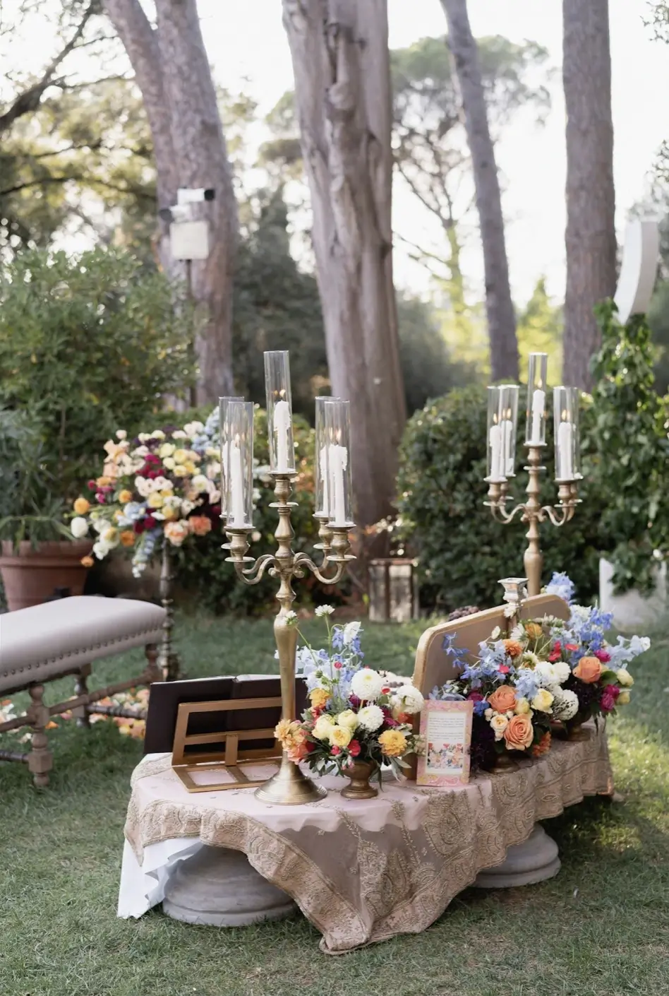  muslim wedding altar with candles and traditional flowers