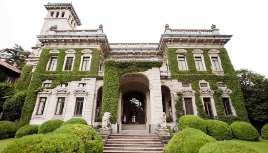 A majestic Villa Erba's Historic Charm with vibrant plants and steps, reflecting the historic elegance for a Lake Como wedding.