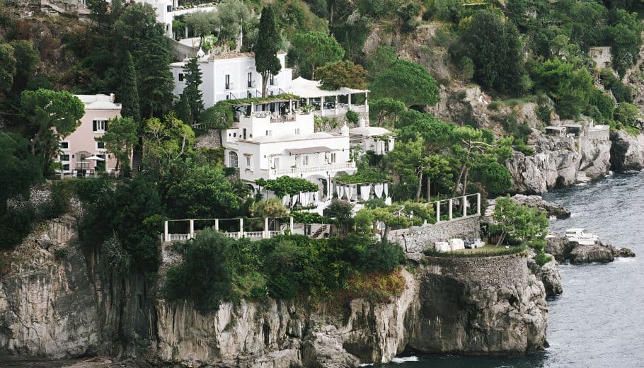 A scenic view of the terrace at Villa Treville with overlooking of the coast, perfect for a romantic Amalfi Coast wedding.