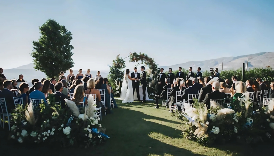 Ariana and Jack's wedding ceremony at a scenic ranch, capturing the essence of their love in Italy.